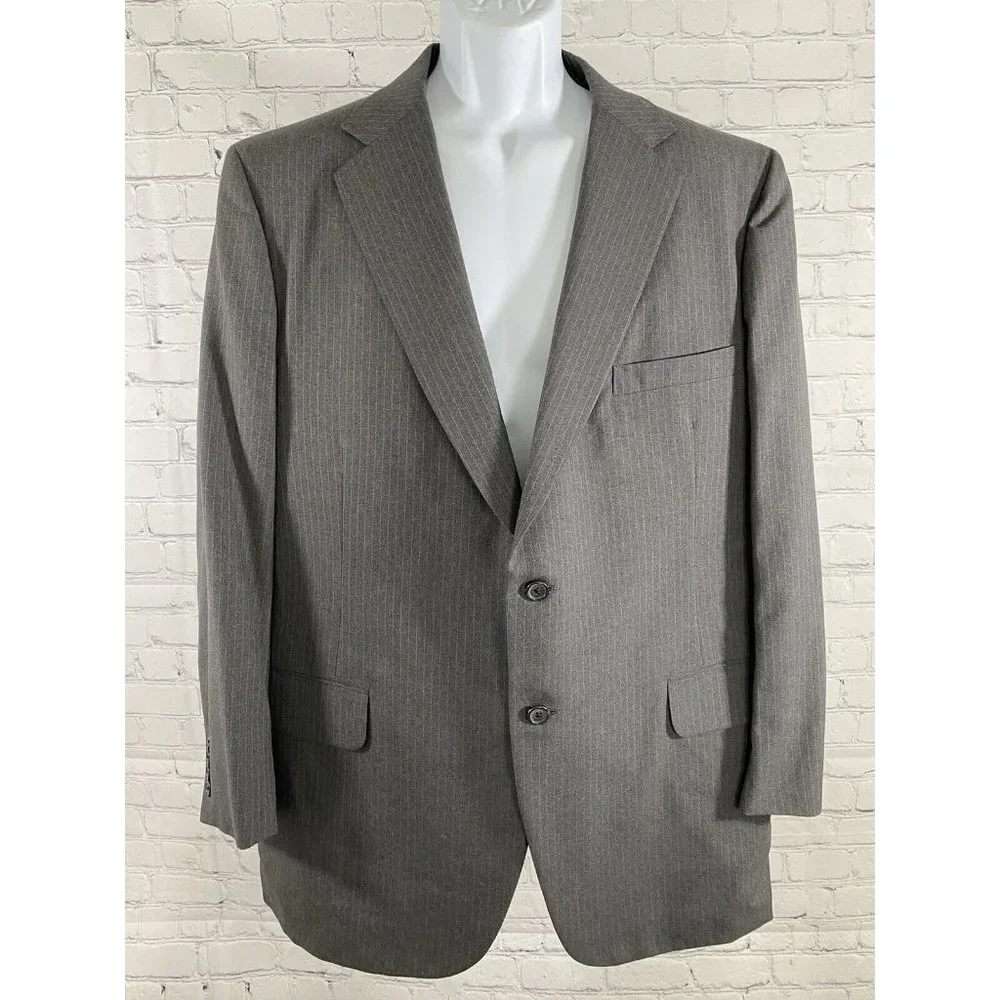 VTG Hand Made Elia Levi Gray Pin Striped 2 Button Blazer Jacket 44 *